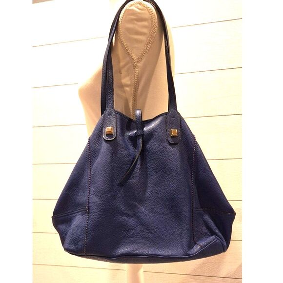 Stella & Dot Cobalt Blue Large Leather Shoulder Bag Tote - Picture 1 of 8